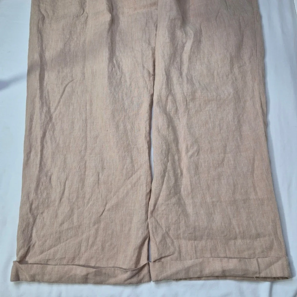 Inserch Linen Pants Mens 44 Relaxed Pleated Tan 100% Linen Cuffed Summer Beach